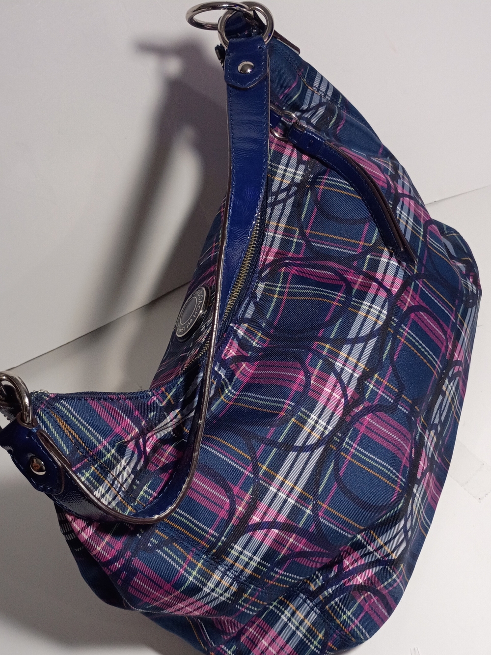 Coach Navy and Pink Plaid Shoulder Bag
